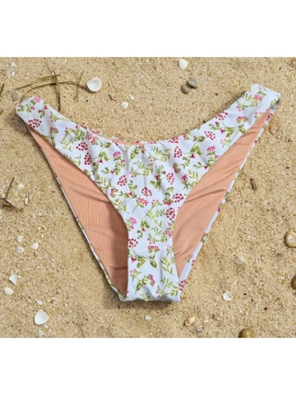 NWT Women's - J. Crew Floral Curved Waist Cheeky Bikini Bottom, Size Small